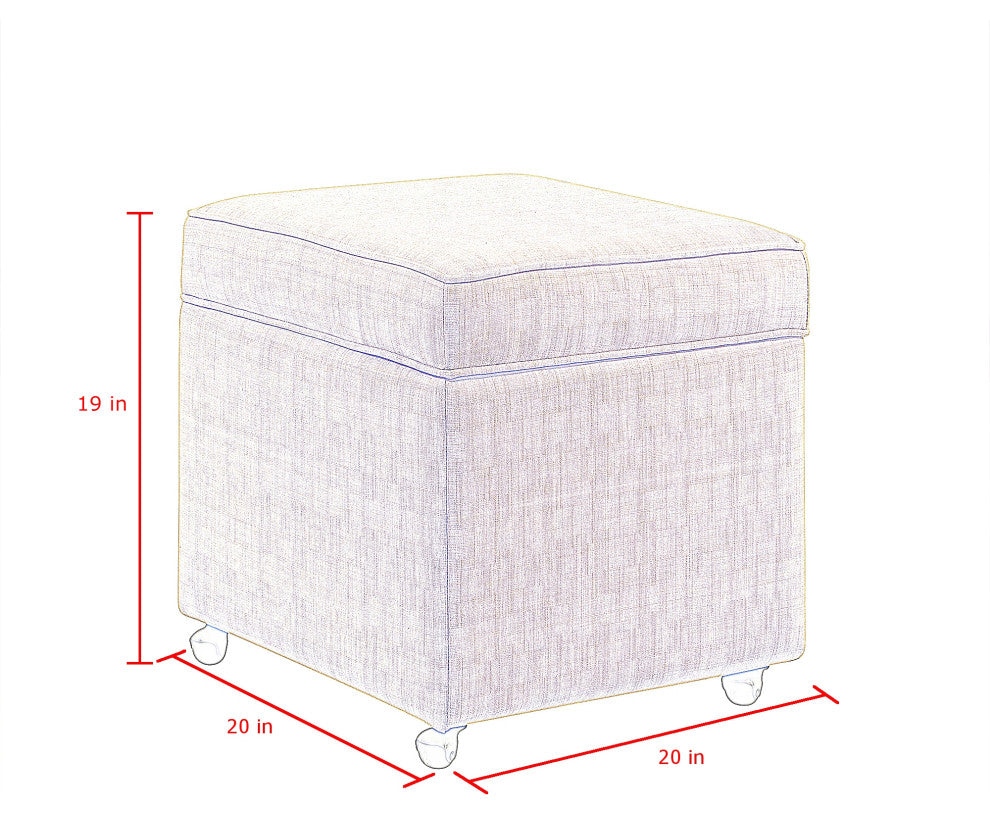 Lionel Linen Hidden Storage Castered Legs Ottoman Cube, Yellow