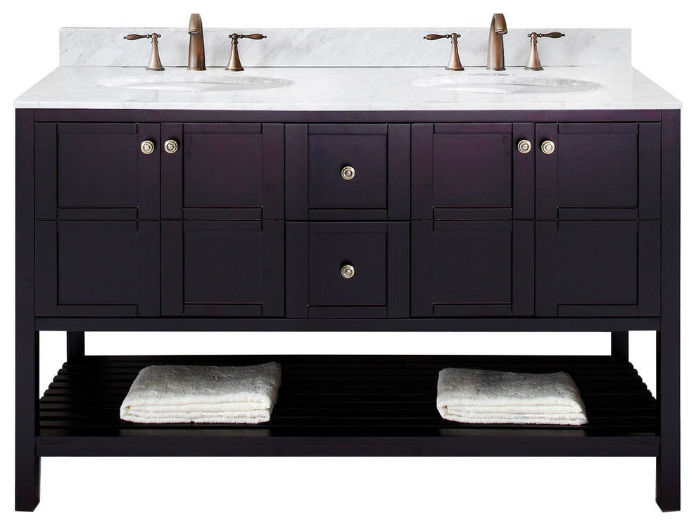 Winterfell 60" Double Bathroom Vanity Set, Espresso