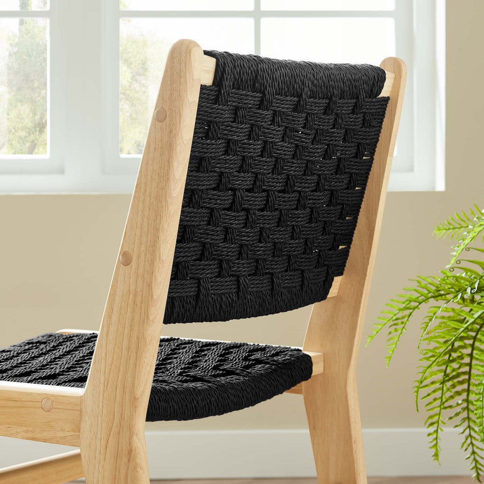 Saoirse Woven Rope Wood Dining Side Chair, Set of 2, Natural Black