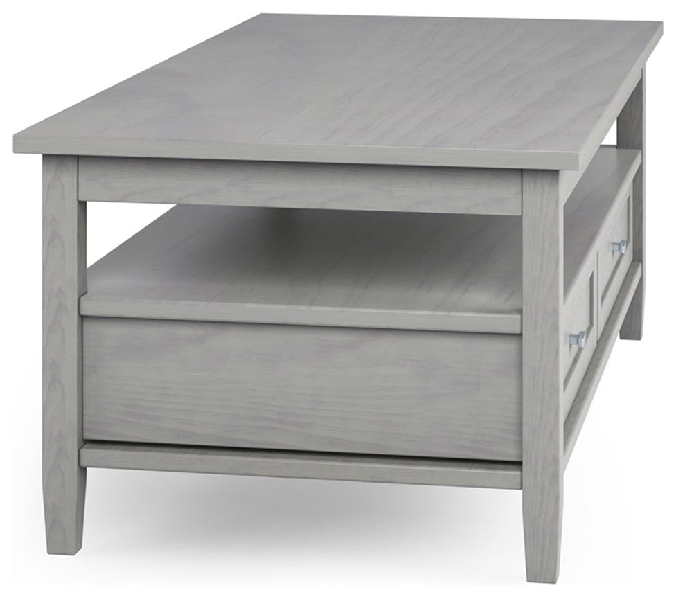 Warm Shaker SOLID WOOD 48 inch Wide Rectangle  Coffee Table in Fog Gray