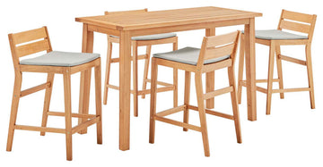 Riverlake 5 Piece Outdoor Patio Ash Wood Bar Set Natural Taupe