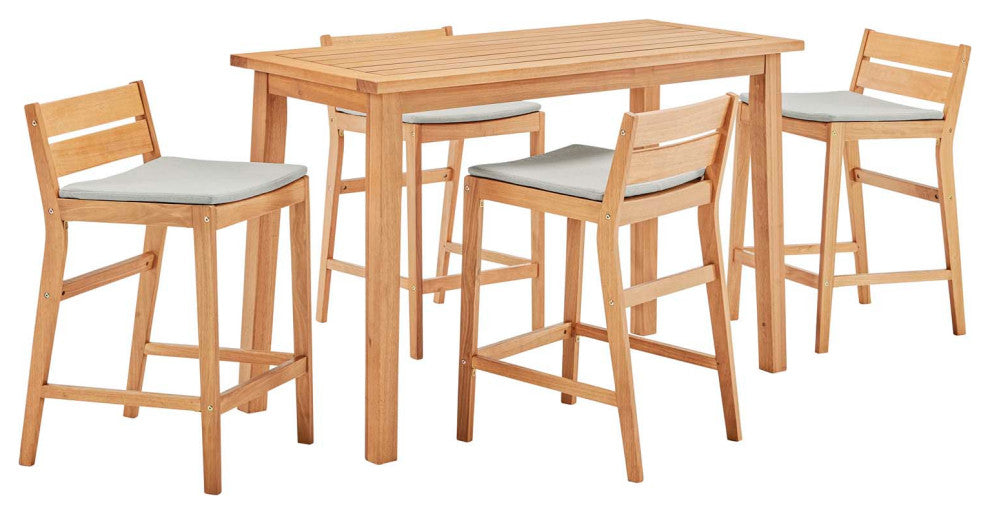 Riverlake 5 Piece Outdoor Patio Ash Wood Bar Set Natural Taupe