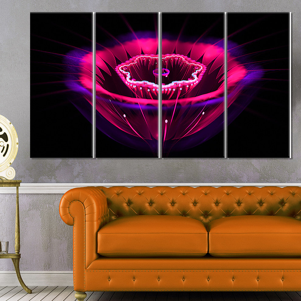 Abstract Magenta Fractal Flower, Floral Canvas Art print, 48"x28", 4 Panels