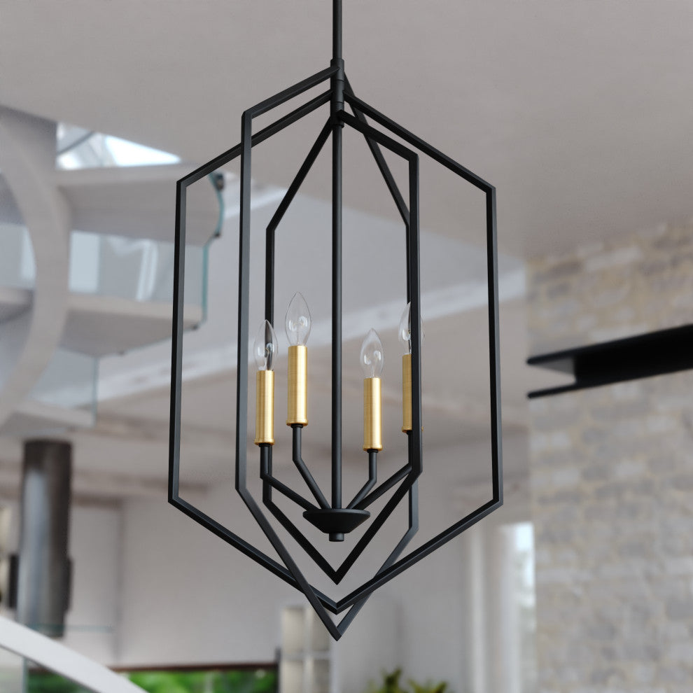 Riley 18" 4 Light Pendant Black and Satin Brass