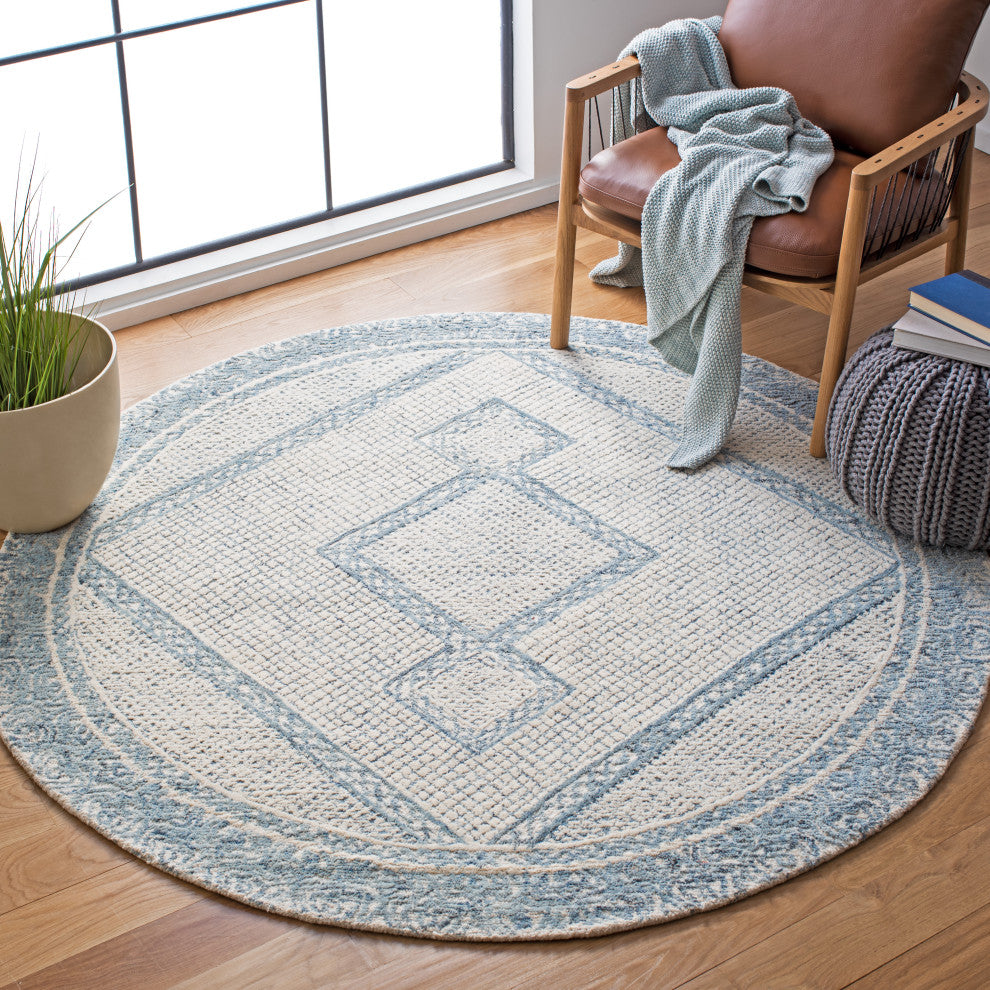 Safavieh Couture Abstract Collection, ABT345 Rug, Ivory/Blue, 6' Round