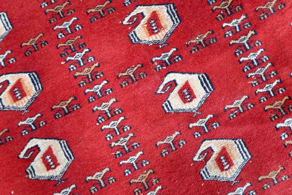 Handmade Vintage Uzbek Bukhara Rug 4.1'x6.4', 126cmx195cm 1960s