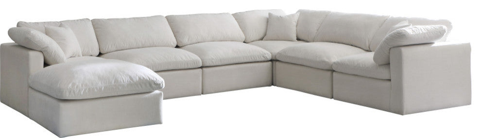 Plush Velvet / Down Standard Comfort 7-Piece U-Shaped Modular Sectional, Cream