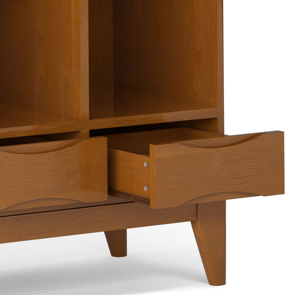 Harper Solid Hardwood Cube Storage With Drawers, Teak Brown, 42"