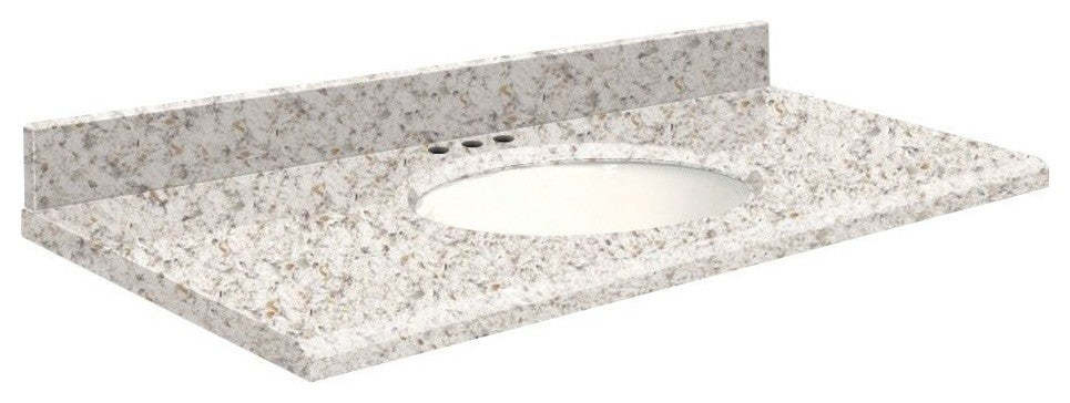 Quartz 25"x19" 1 Sink Vanity Top, White Bowl, Almond Delite, 8" Centerset