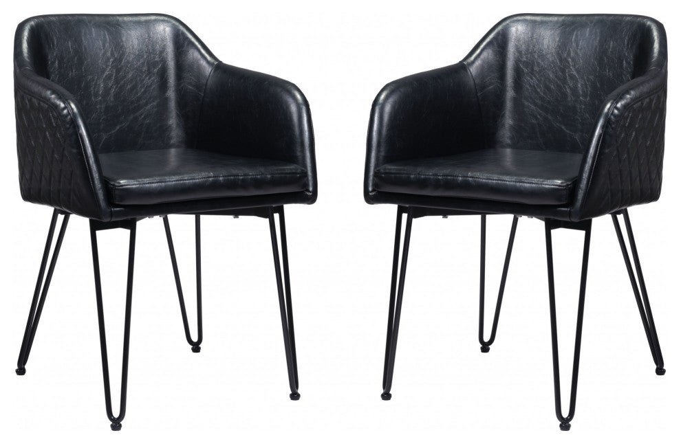 Set of Two Vintage Black Faux Leather Dining Chairs