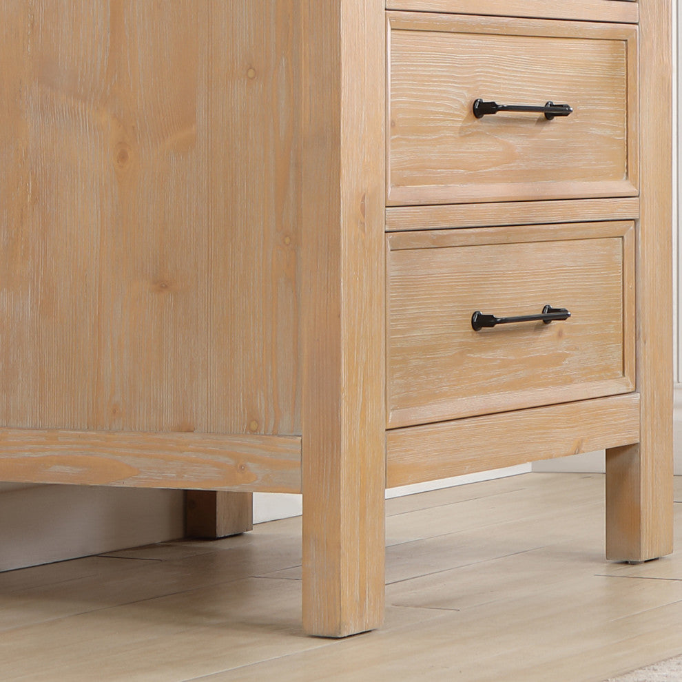 Leon Bath Vanity With Composite Stone Top, Fir Wood Brown, 24", With Mirror