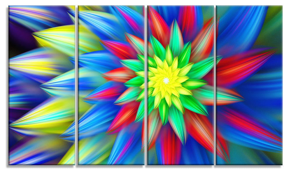Dance of Bright Multi Color Flower, Floral Canvas Art Print, 48"x28", 4 Panels
