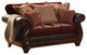 Fabric and Leatherette Love Seat with Rolled Arms Design, Burgundy