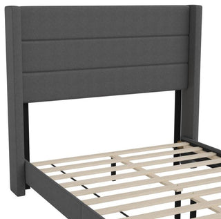 Hollis Upholstered Platform Bed with Wingback Headboard w/Mattress Foundation, Charcoal, Full