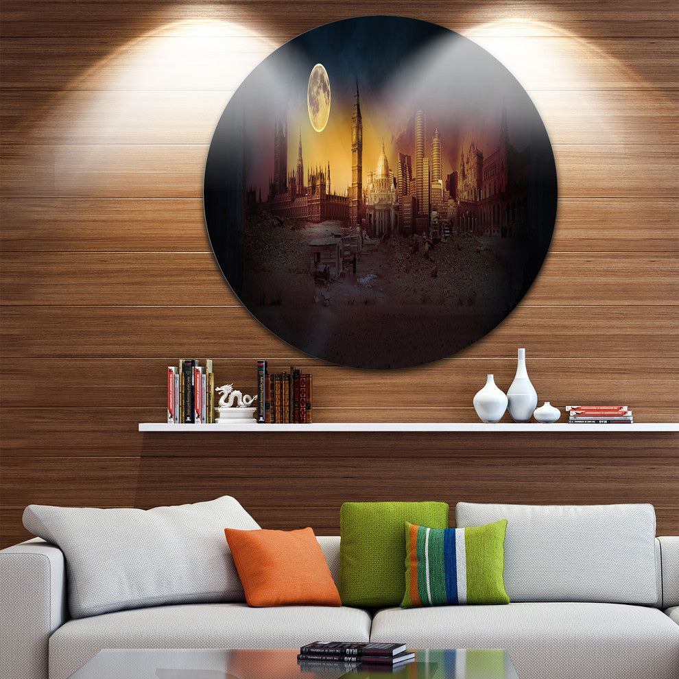 Mysterious Apocalyptic City, Landscape Art Round Wall Art, 23"
