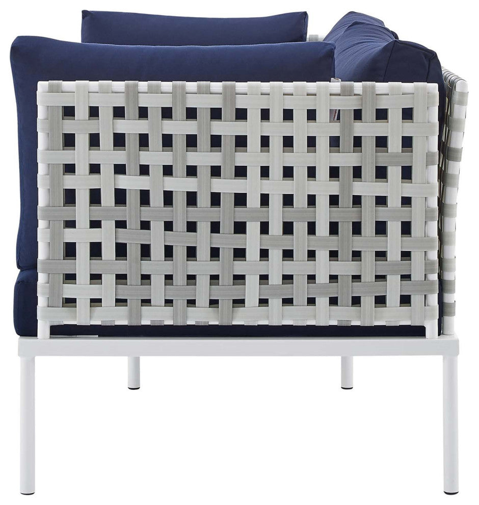 Lounge Loveseat Sofa, Sunbrella, Aluminum, Metal, Blue Navy, Modern, Outdoor