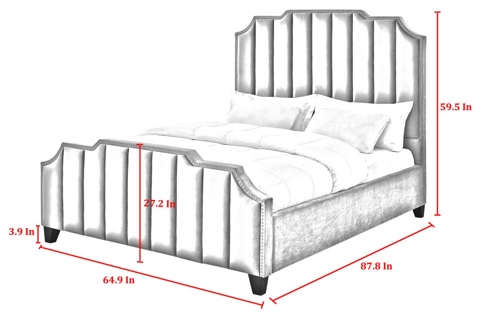 Inspired Home Zaida Bed, Velvet Upholstered, Sky Blue, Queen