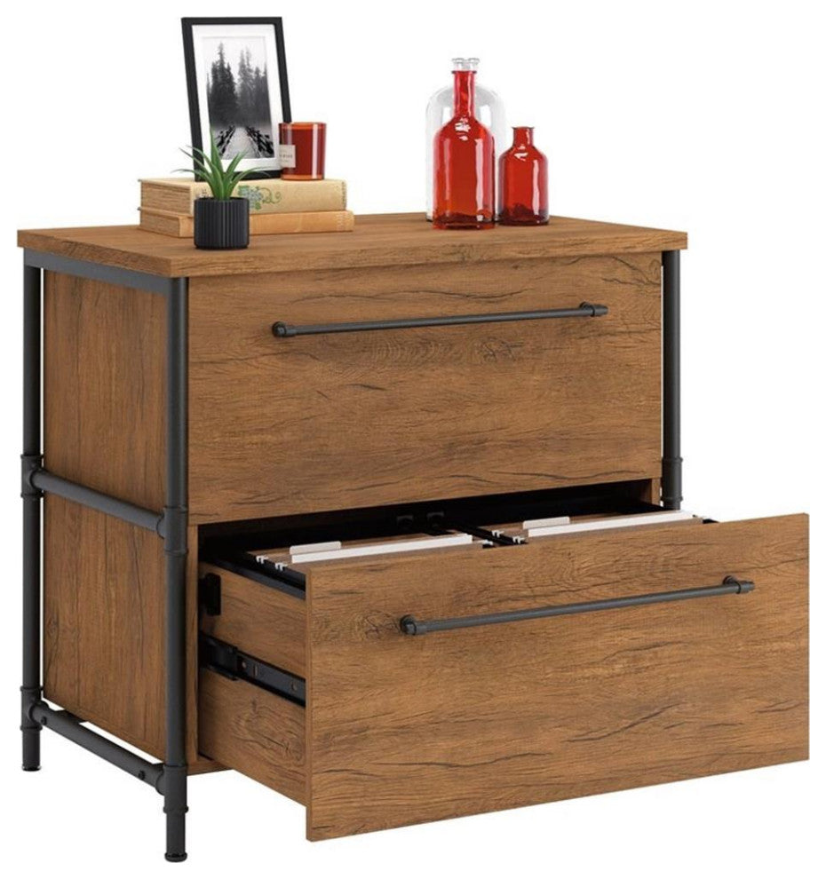 Sauder Iron City Engineered Wood Lateral File Cabinet in Checked Oak