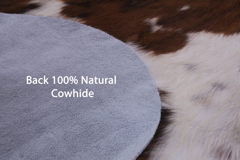 6' 10" X 6' 0" Brown and White Natural Cowhide Rug C2356