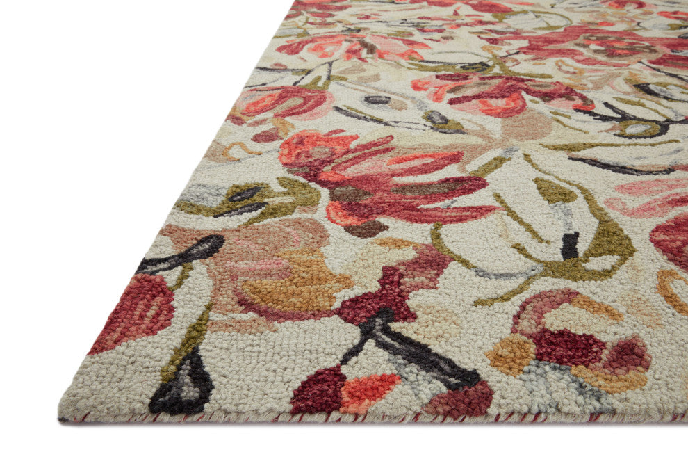 Loloi Belladonna Ivory / Raspberry 18" x 18" Sample Rug