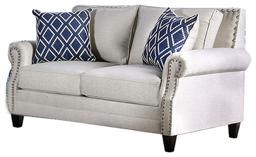 Linen-like Fabric Love Seat with Nailhead Trim Design, Beige