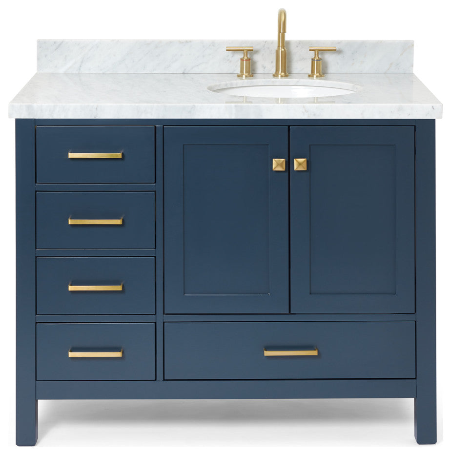 Ariel Cambridge 43" Right Offset Oval Sink Midnight Blue Vanity, No Mirror