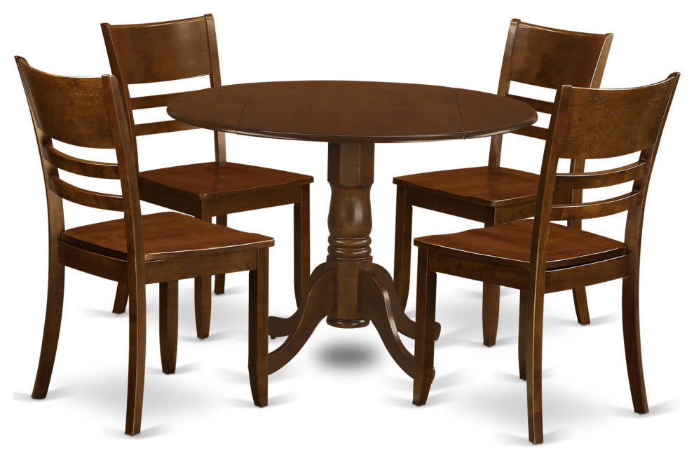 5 Pc With 2 Drop Leaves And 4 Wood Kitchen Chairs In Espresso