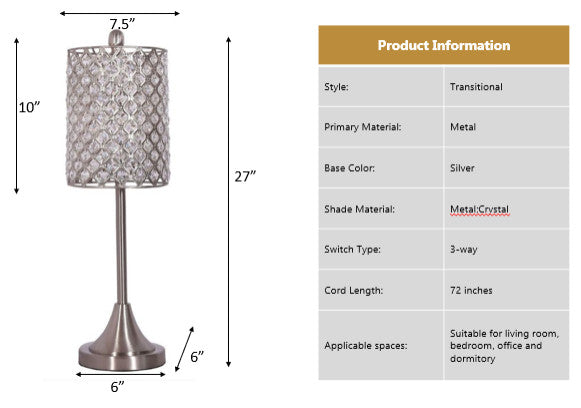 Bella 27" Bling Metal Table lamp, Set of 2