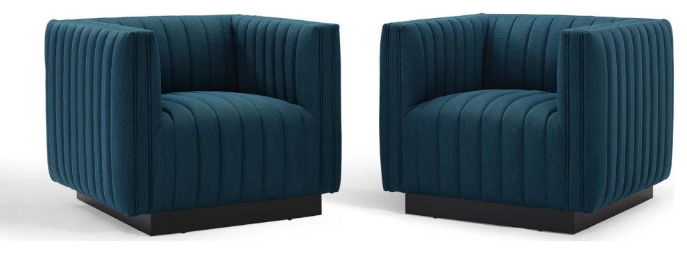 Tufted Armchair Accent Chair, Set of 2, Fabric, Navy Blue, Modern, Lounge
