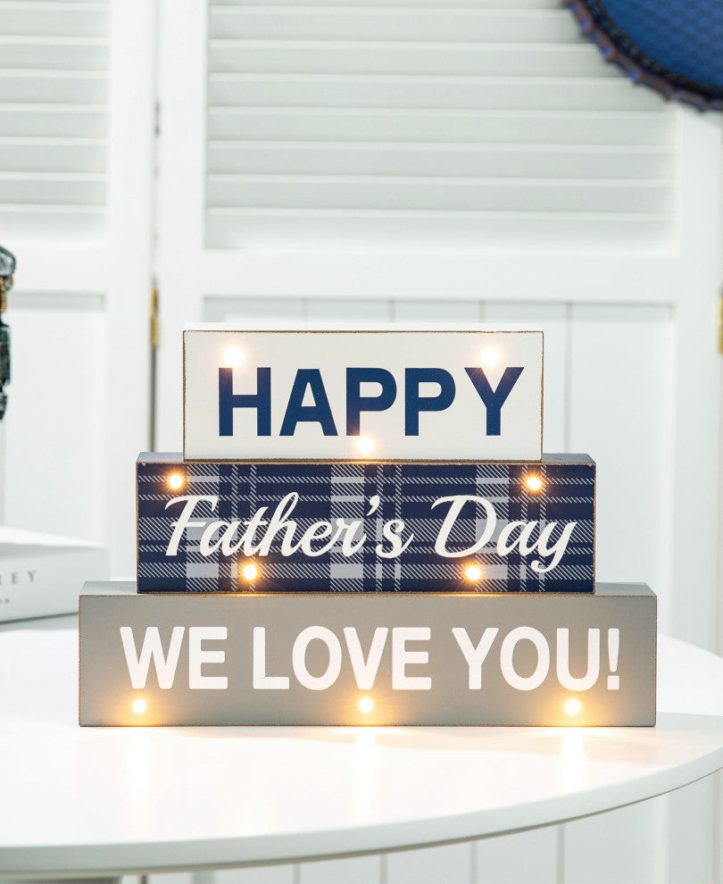 12" Lighted Wooden Happy Father's Day Block Sign