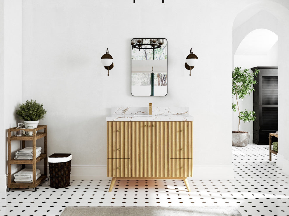 Pasadena 42 Single Sink Bath Vanity in Light Natural Teak 2" Viola Brown