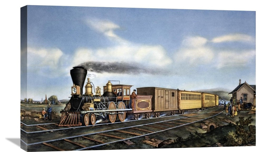 "American Express Train" Stretched Canvas Giclee by Currier and Ives, 30"x19"