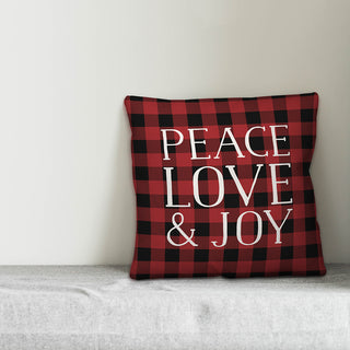 Plaid Peace Love & Joy 16"x16" Throw Pillow Cover