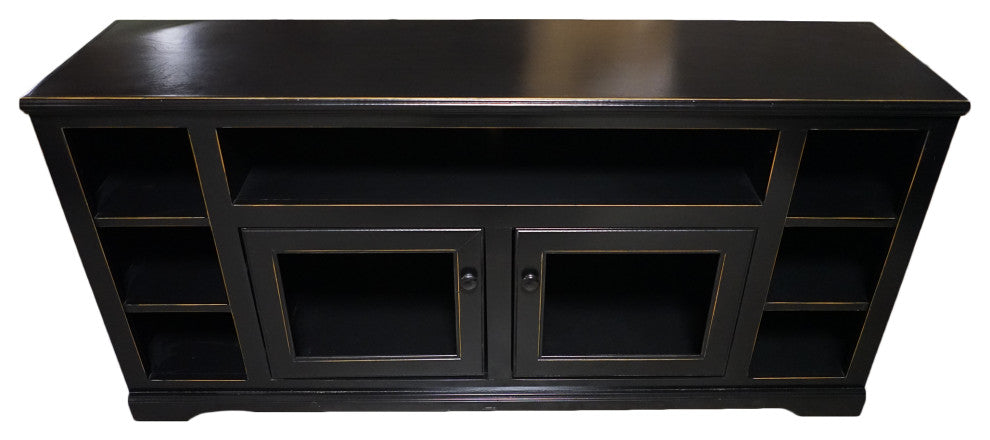 66" Wide Entertainment Console With Shelves, Antique Black