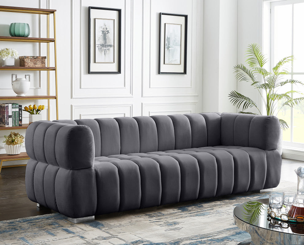 Gwen Velvet Upholstered Chair, Gray, Sofa