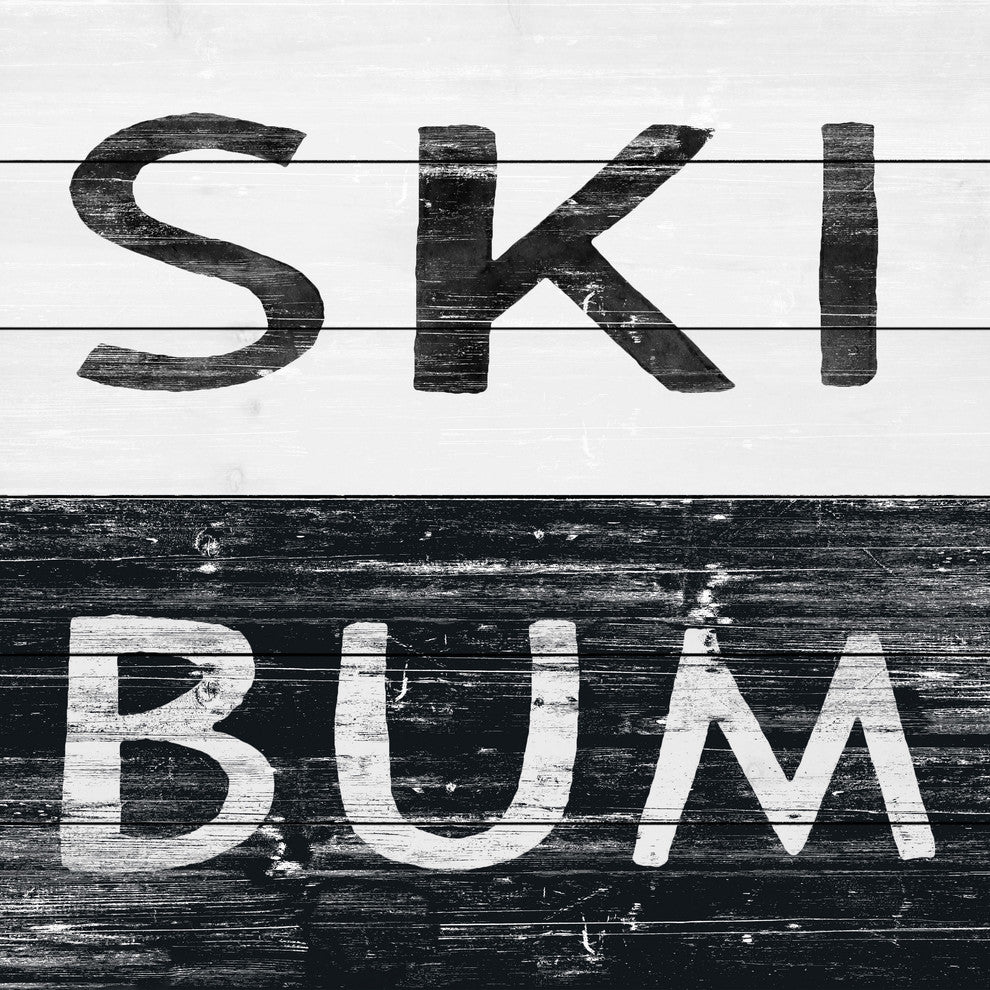 "Ski Bum" Painting Print on White Wood, 32"x32"