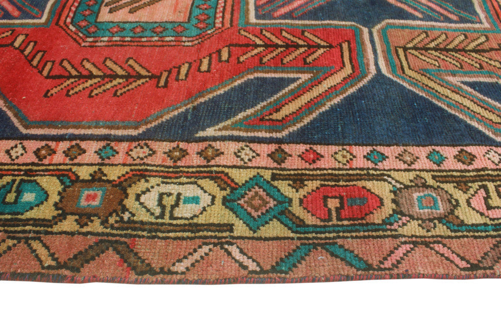 Fine Vintage Distressed Malay Rust/Navy Runner, 4'5x10'2