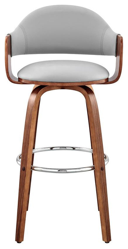 Daxton 26" Gray Faux Leather and Walnut Wood Bar Stool