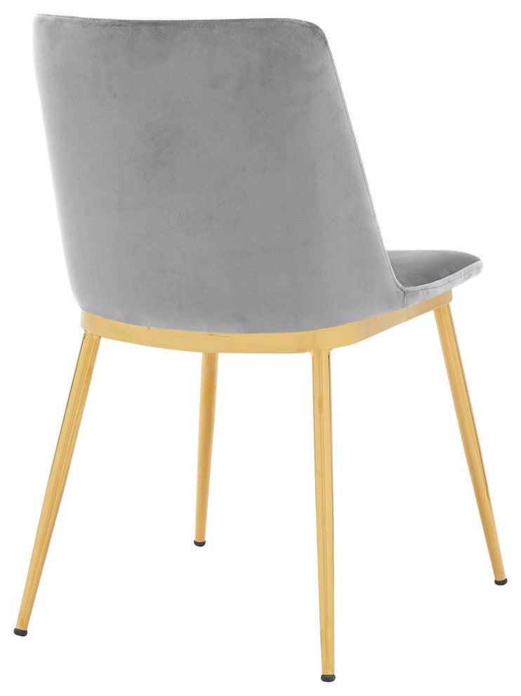 Messina Gray Velvet and Gold Metal Leg Dining Room Chairs, Set of 2
