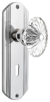 Deco Plate Privacy Oval Fluted Crystal Glass Knob, Bright Chrome