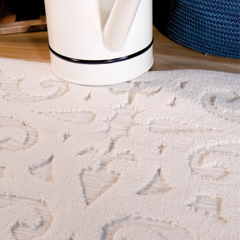 Orian Boucle Indoor/Outdoor Seaborn High-Low Area Rug, Ivory, 5'2"x7'6"