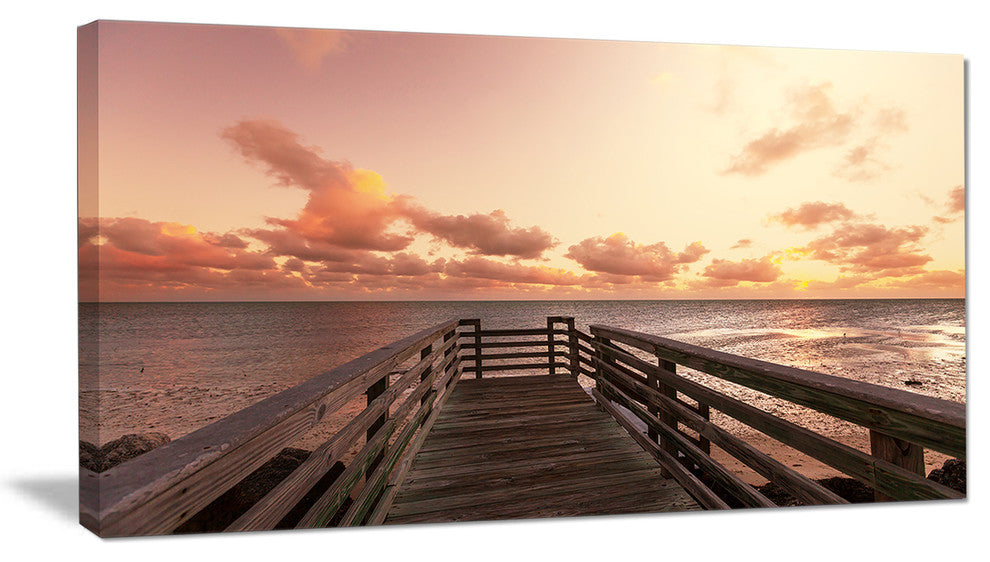 "Boardwalk On Beach Wooden Pier" Sea Bridge Canvas Wall Artwork, 32"x16"