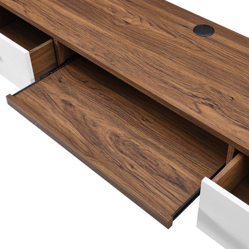 Computer Work Desk, White Walnut, Wood, Modern, Mid Century Home Office