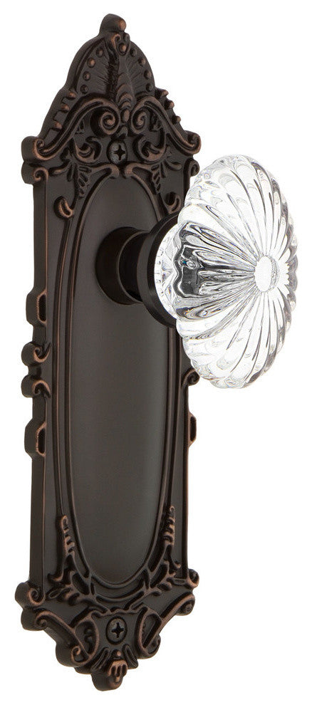 Victorian Plate Privacy Oval Fluted Crystal Glass Door Knob, Timeless Bronze