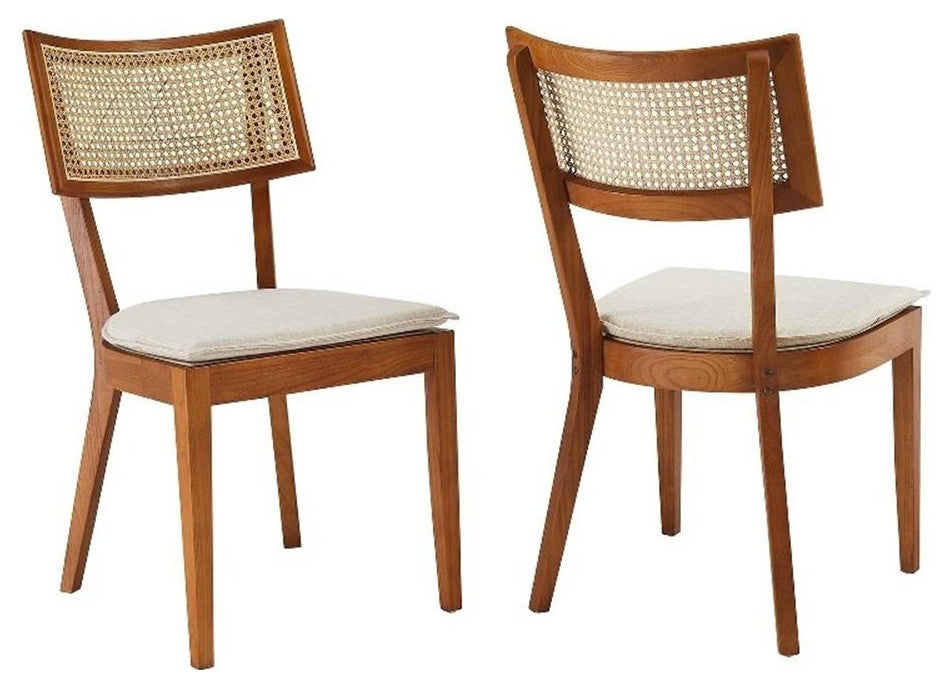 Caledonia Fabric Upholstered Wood Dining Chair Set of 2 in Walnut Beige