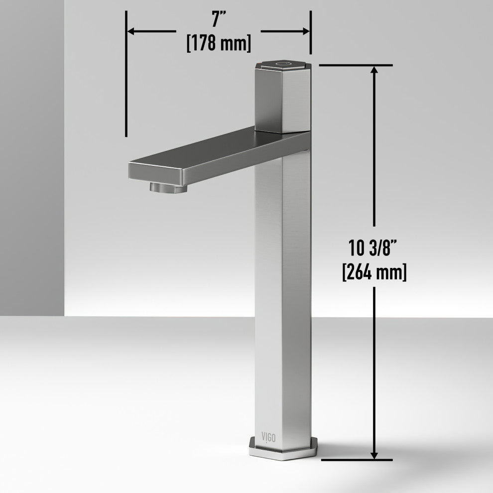 VIGO Nova 10" H Single Handle Single Hole Bathroom Vessel Faucet, Brushed Nickel