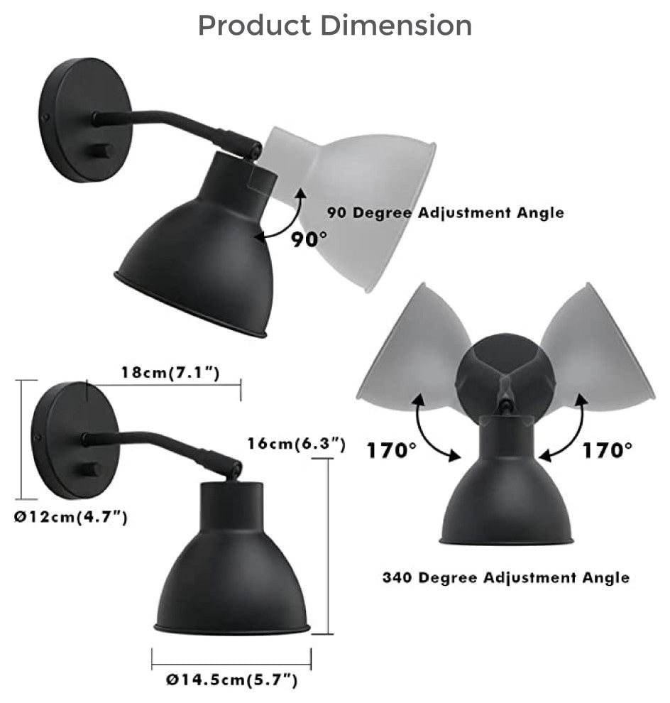 1-Light light sconces Black wall light fixtures Metal indoor wall lights