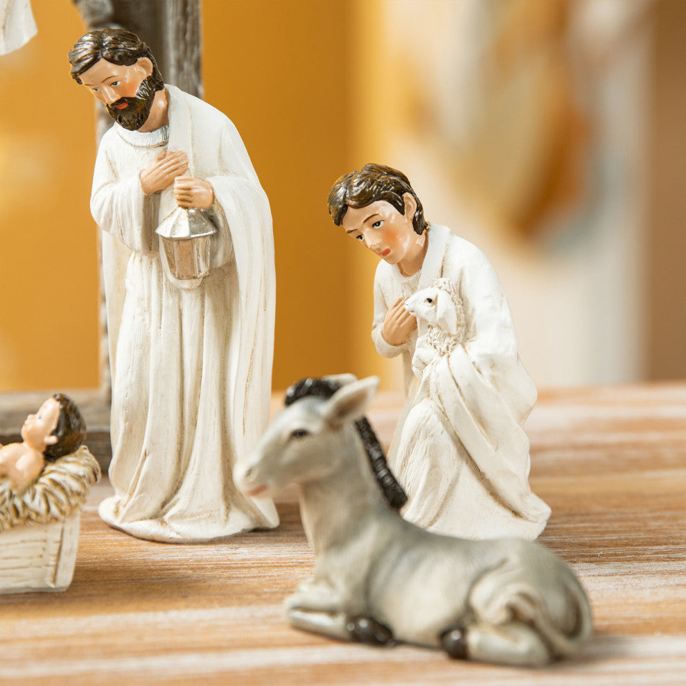 11-Piece Ivory Resin Nativity Figurine Set