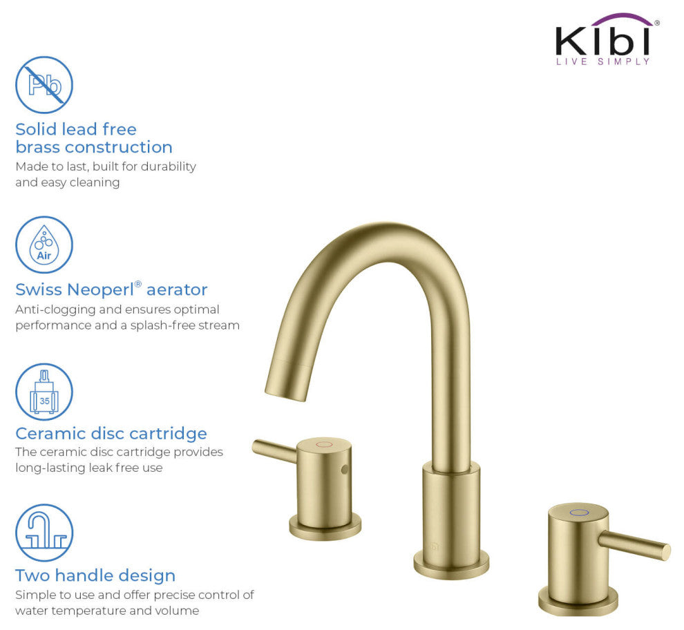 Circular Widespread Sink Faucet with Pop-Up Drain, Brush Gold
