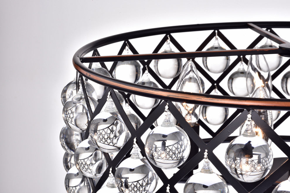 Azha 5-Light Oil Rubbed Bronze Drum Pendant Chandelier With Crystal Spheres Glam